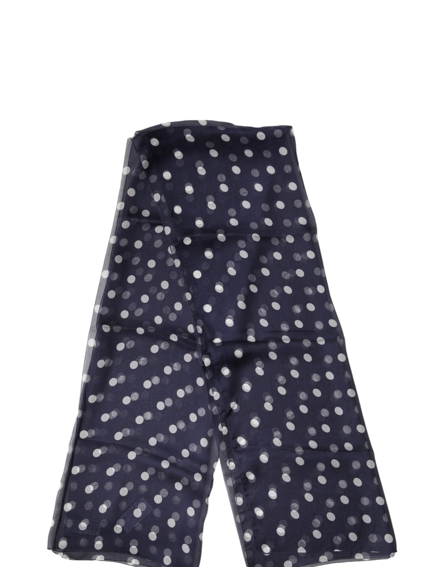 Dolce & Gabbana Blue Polka Dot Silk Neck Wrap Shawl 205cm x 132cm Scarf Curated Luxury Accessories by Orvyn