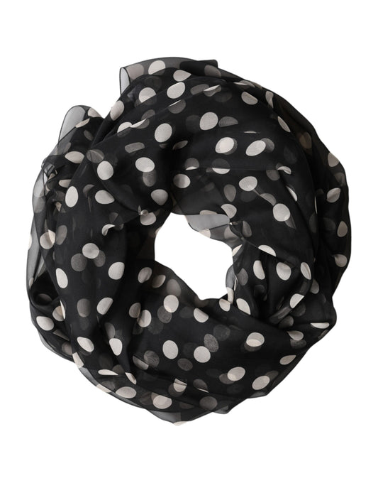 Dolce & Gabbana Black Polka Dot Silk Neck Wrap Shawl 205cm x 137cm Scarf Curated Luxury Accessories by Orvyn