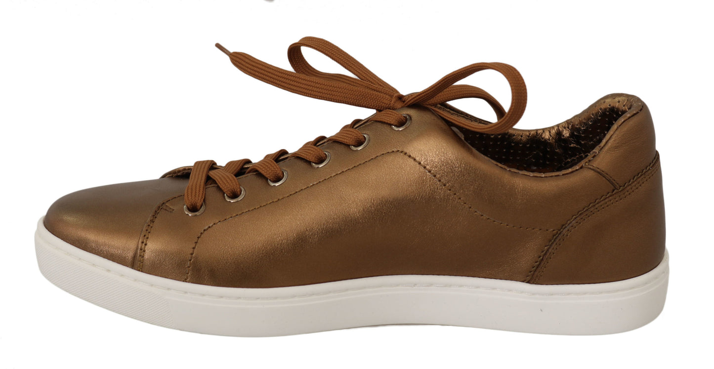 Dolce & Gabbana Gold Leather Mens Casual Sneakers Curated Luxury Accessories by Orvyn