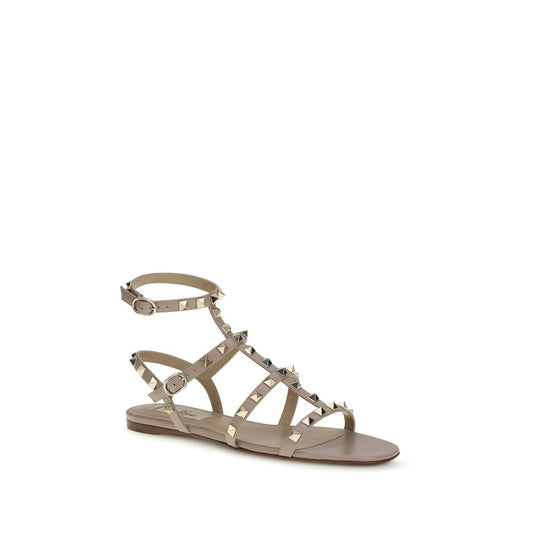 Valentino Garavani Beige Calf Leather Bos Taurus Flat Sandals Curated Luxury Accessories by Orvyn