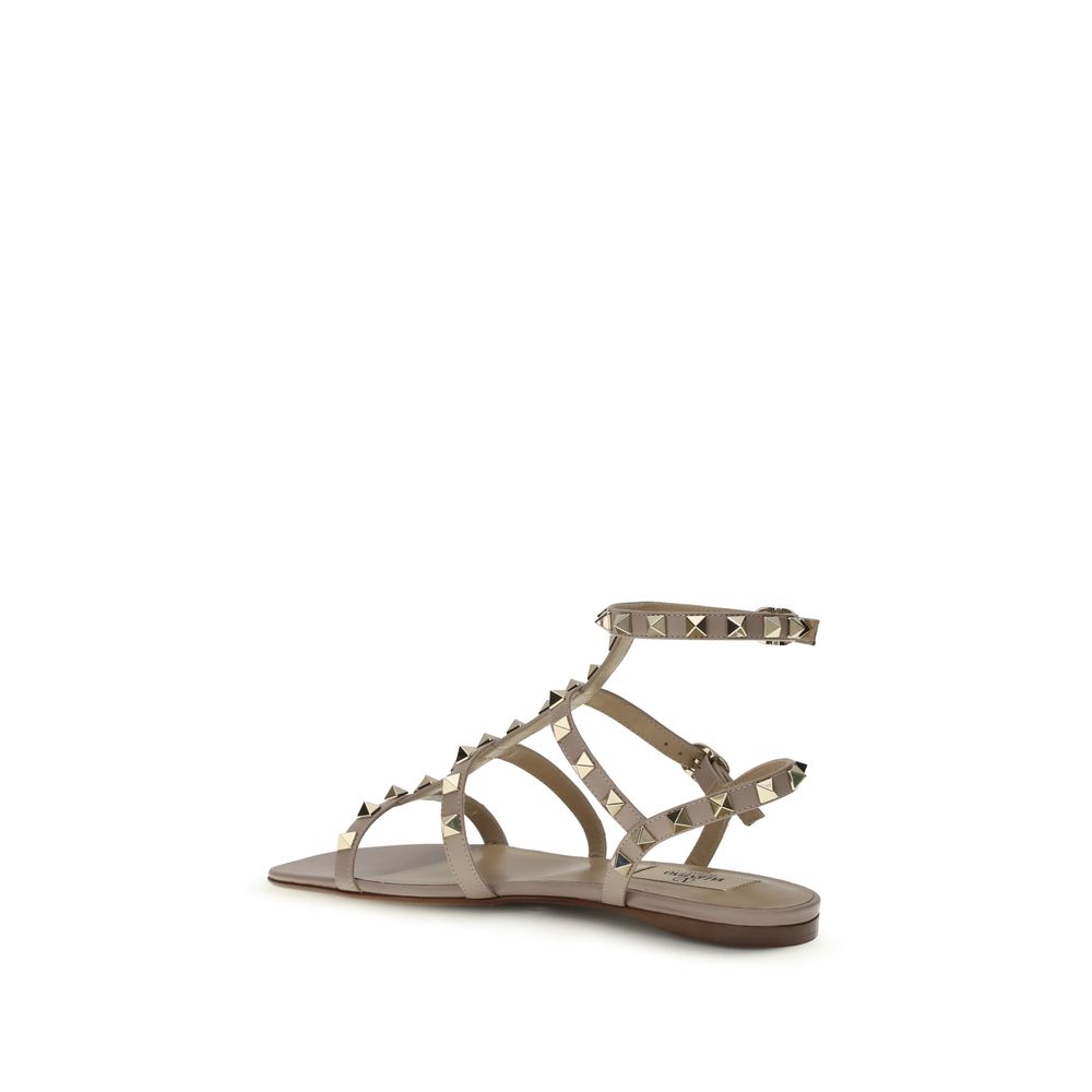 Valentino Garavani Beige Calf Leather Bos Taurus Flat Sandals Curated Luxury Accessories by Orvyn