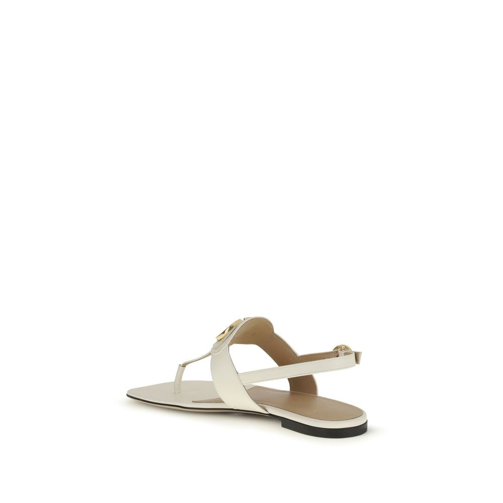 Valentino Garavani Beige Calf Leather Bos Taurus Flat Sandals Curated Luxury Accessories by Orvyn