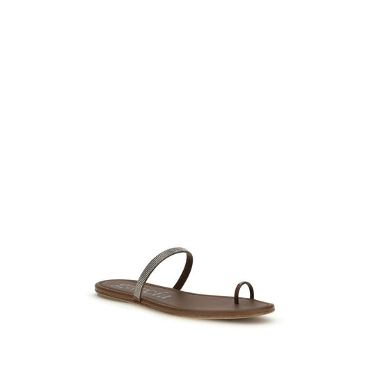 Pedro García Brown Silk Flat Sandals Curated Luxury Accessories by Orvyn