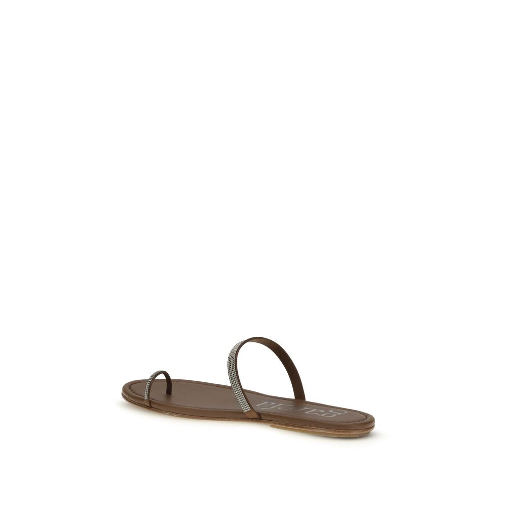Pedro García Brown Silk Flat Sandals Curated Luxury Accessories by Orvyn
