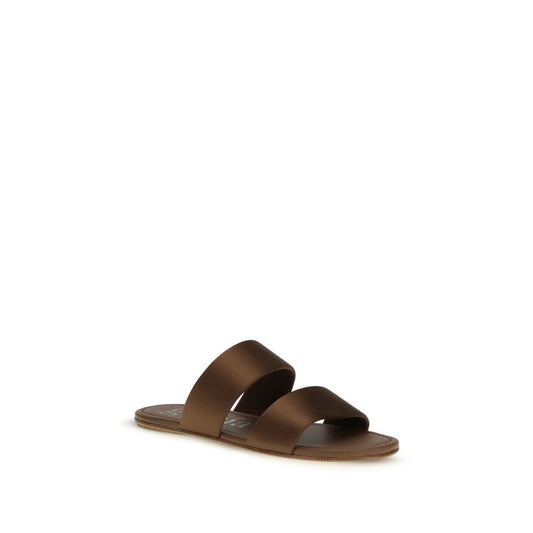 Pedro García Brown Silk Flat Sandals Curated Luxury Accessories by Orvyn