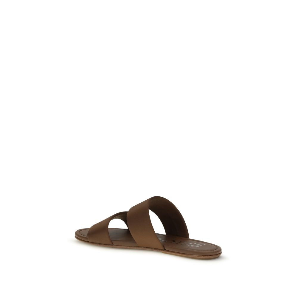 Pedro García Brown Silk Flat Sandals Curated Luxury Accessories by Orvyn
