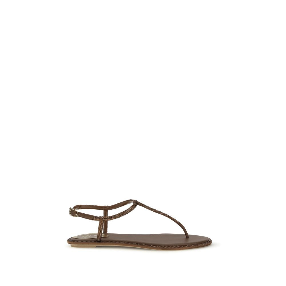 RENE CAOVILLA Brown Satin Sandals Curated Luxury Accessories by Orvyn