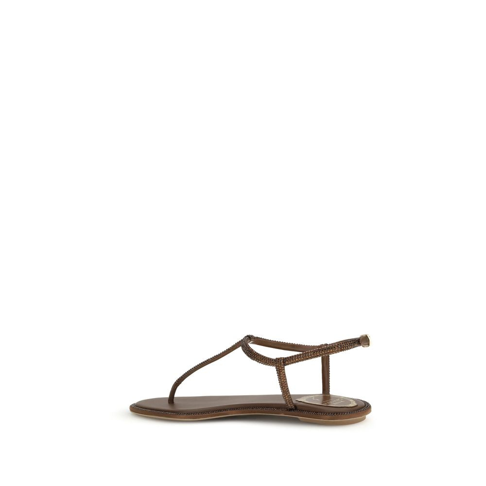 RENE CAOVILLA Brown Satin Sandals Curated Luxury Accessories by Orvyn