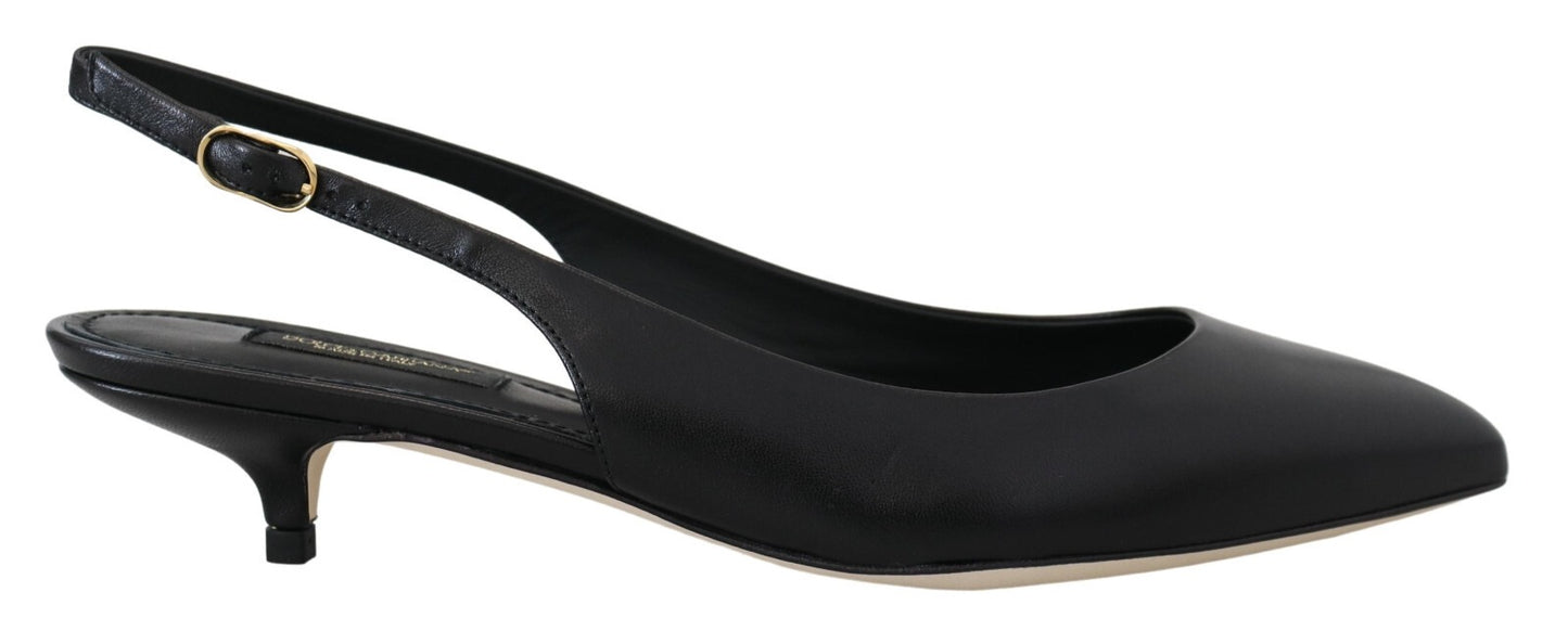 Dolce & Gabbana Black Leather Slingbacks Heels Pumps Shoes Curated Luxury Accessories by Orvyn