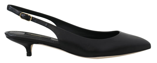 Dolce & Gabbana Black Leather Slingbacks Heels Pumps Shoes Curated Luxury Accessories by Orvyn
