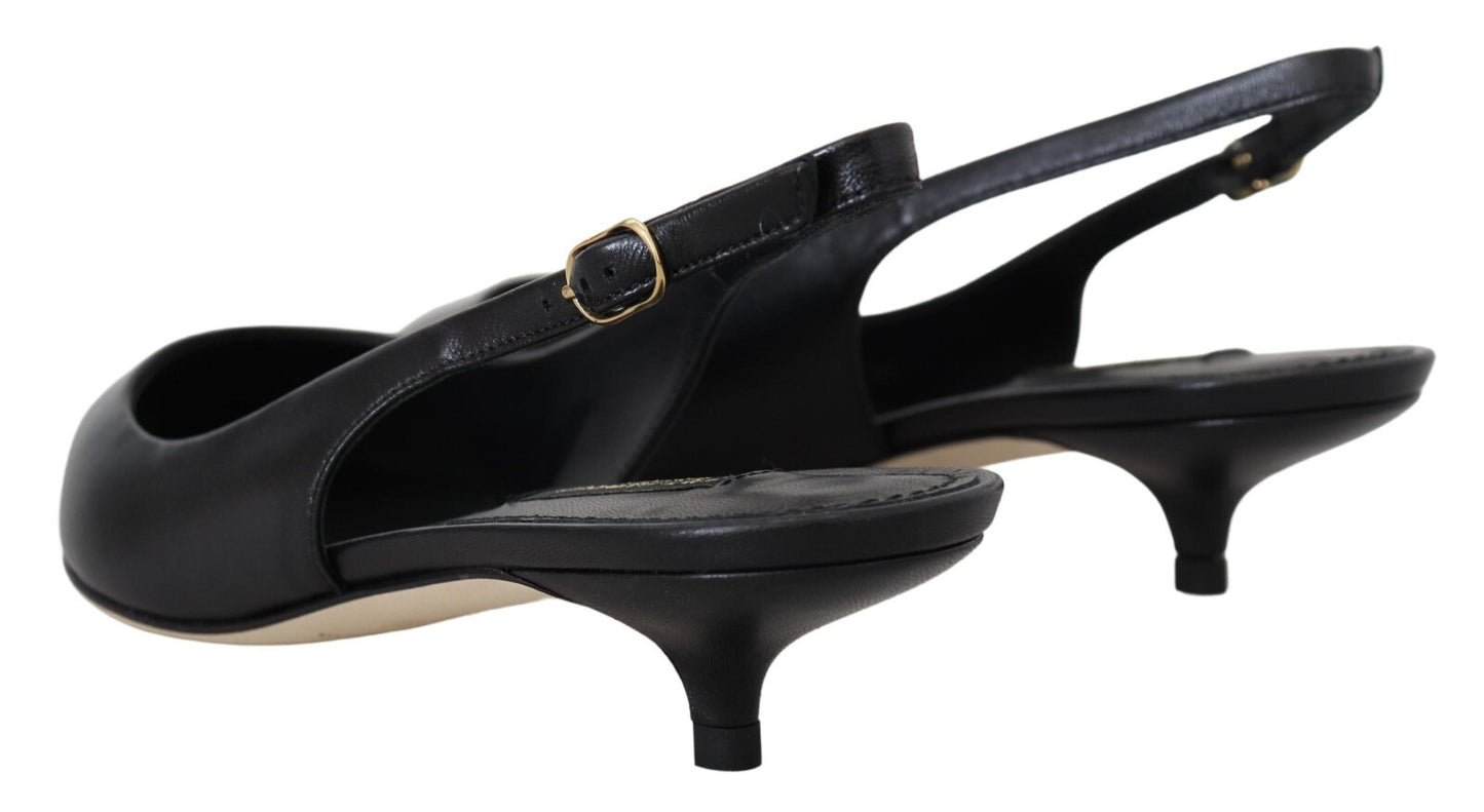 Dolce & Gabbana Black Leather Slingbacks Heels Pumps Shoes Curated Luxury Accessories by Orvyn