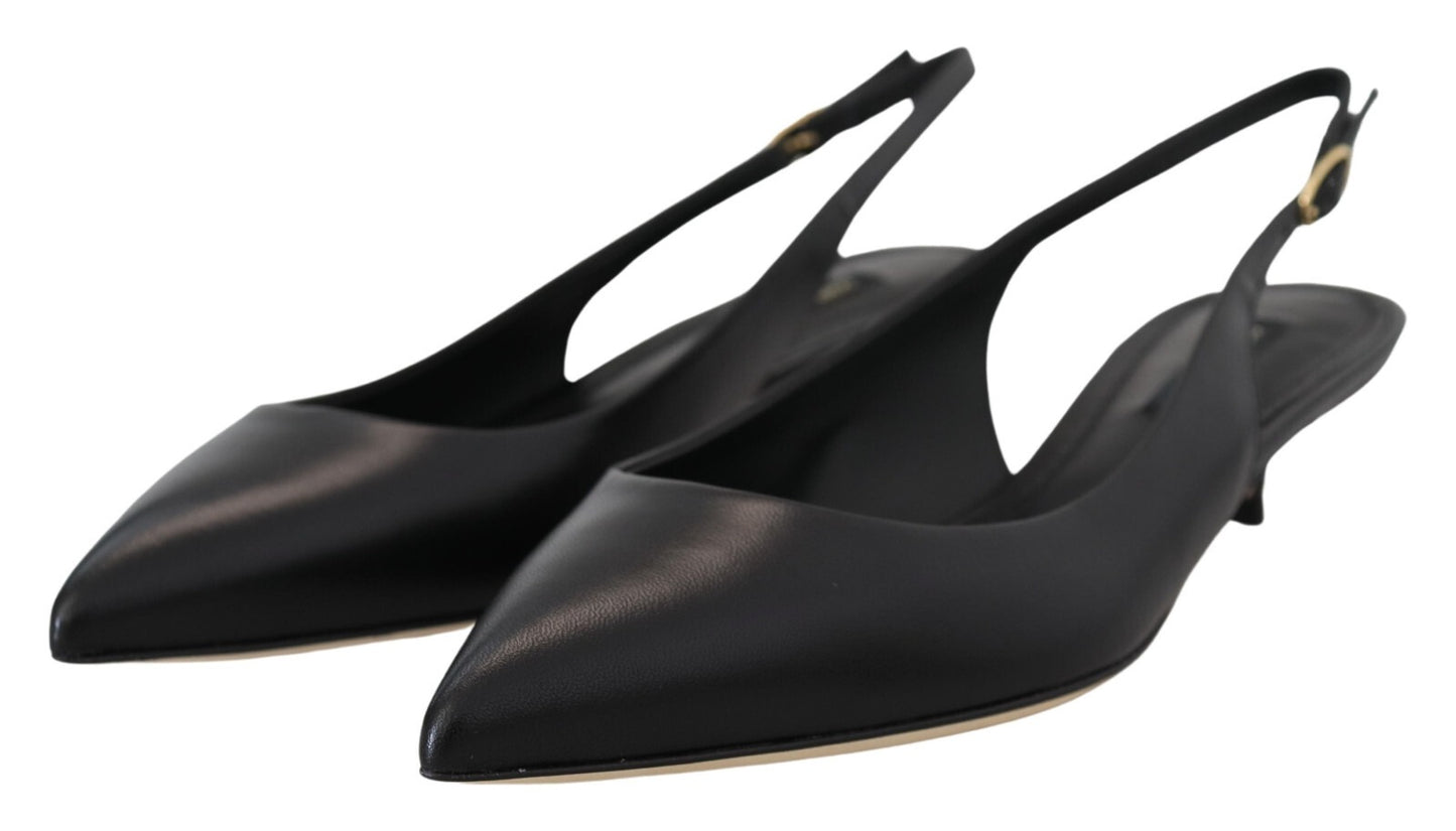 Dolce & Gabbana Black Leather Slingbacks Heels Pumps Shoes Curated Luxury Accessories by Orvyn