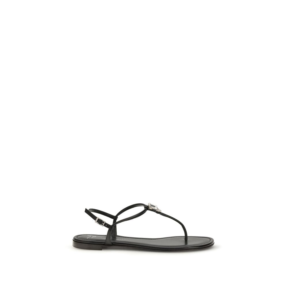 Giuseppe Zanotti Black Calf Leather Bos Taurus Flat Sandals Curated Luxury Accessories by Orvyn