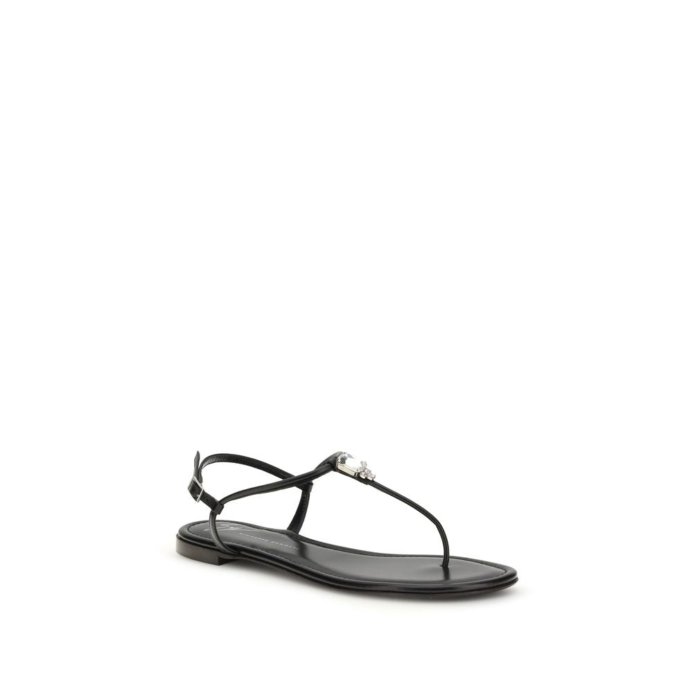 Giuseppe Zanotti Black Calf Leather Bos Taurus Flat Sandals Curated Luxury Accessories by Orvyn