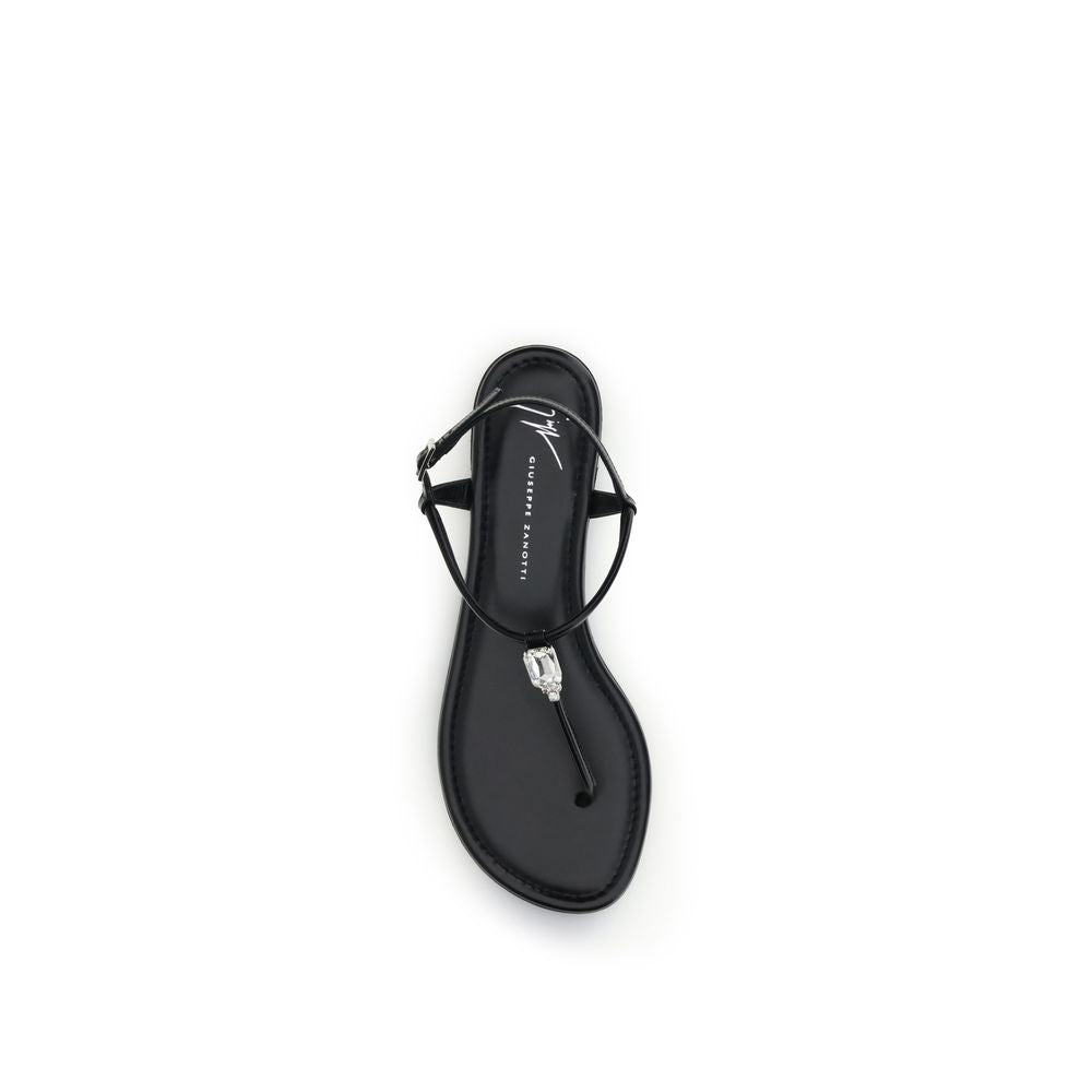 Giuseppe Zanotti Black Calf Leather Bos Taurus Flat Sandals Curated Luxury Accessories by Orvyn
