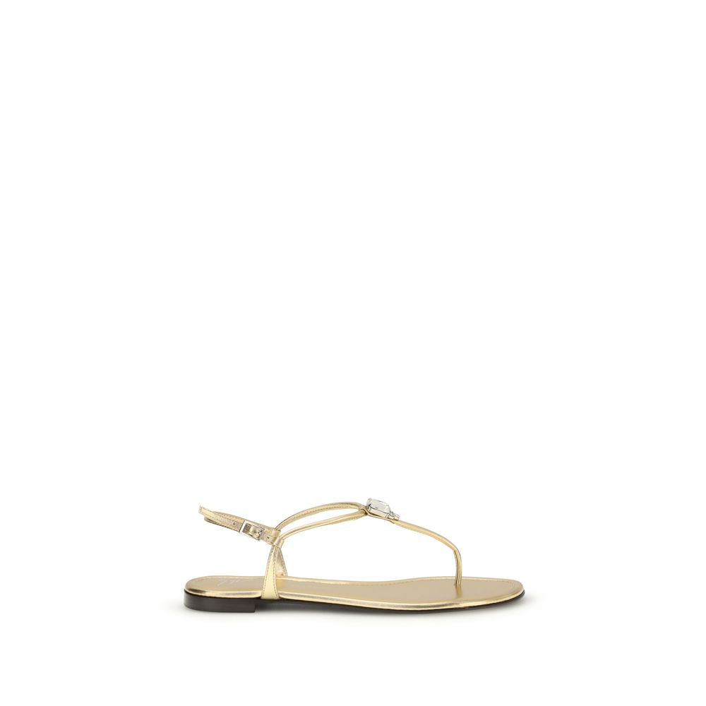 Giuseppe Zanotti Gold Calf Leather Bos Taurus Flat Sandals Curated Luxury Accessories by Orvyn