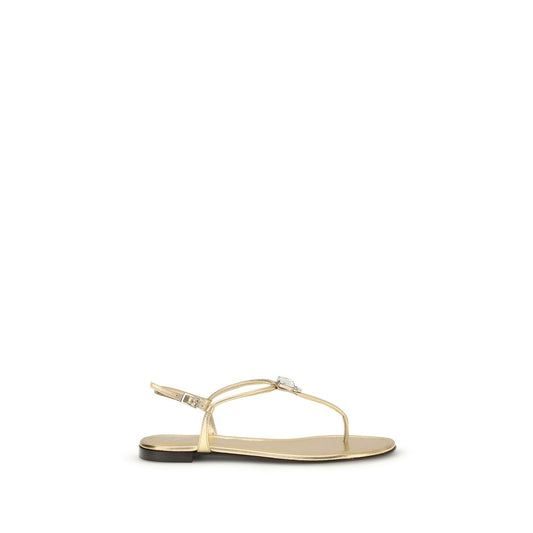 Giuseppe Zanotti Gold Calf Leather Bos Taurus Flat Sandals Curated Luxury Accessories by Orvyn