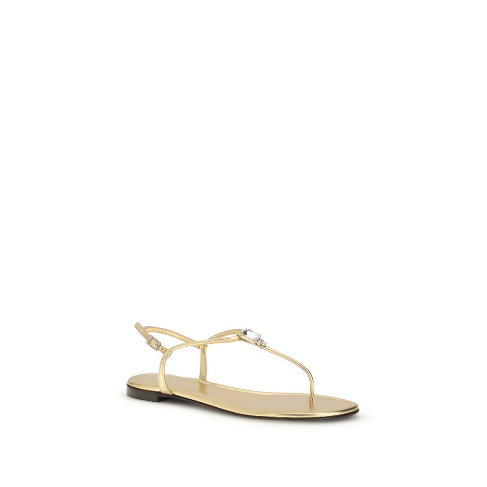 Giuseppe Zanotti Gold Calf Leather Bos Taurus Flat Sandals Curated Luxury Accessories by Orvyn