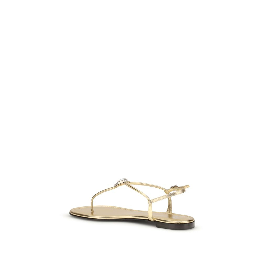 Giuseppe Zanotti Gold Calf Leather Bos Taurus Flat Sandals Curated Luxury Accessories by Orvyn