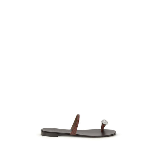 Giuseppe Zanotti Brown Calf Leather Bos Taurus Flat Sandals Curated Luxury Accessories by Orvyn