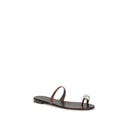 Giuseppe Zanotti Brown Calf Leather Bos Taurus Flat Sandals Curated Luxury Accessories by Orvyn
