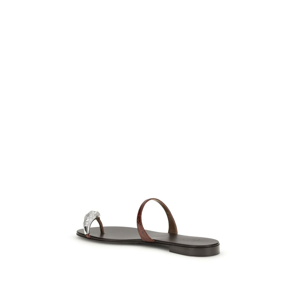 Giuseppe Zanotti Brown Calf Leather Bos Taurus Flat Sandals Curated Luxury Accessories by Orvyn
