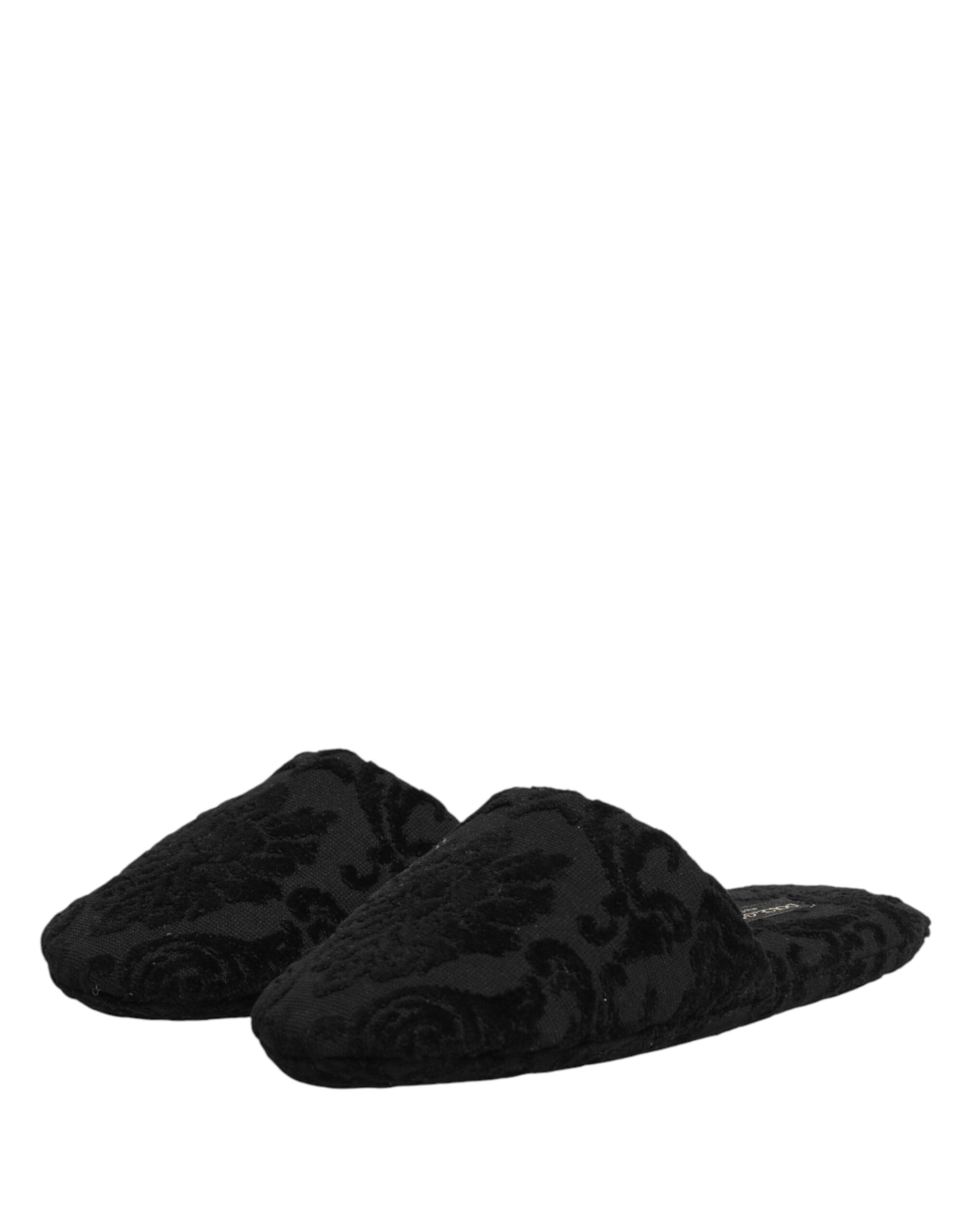 Dolce & Gabbana Black Logo Embroidered Slippers Flats Shoes Curated Luxury Accessories by Orvyn