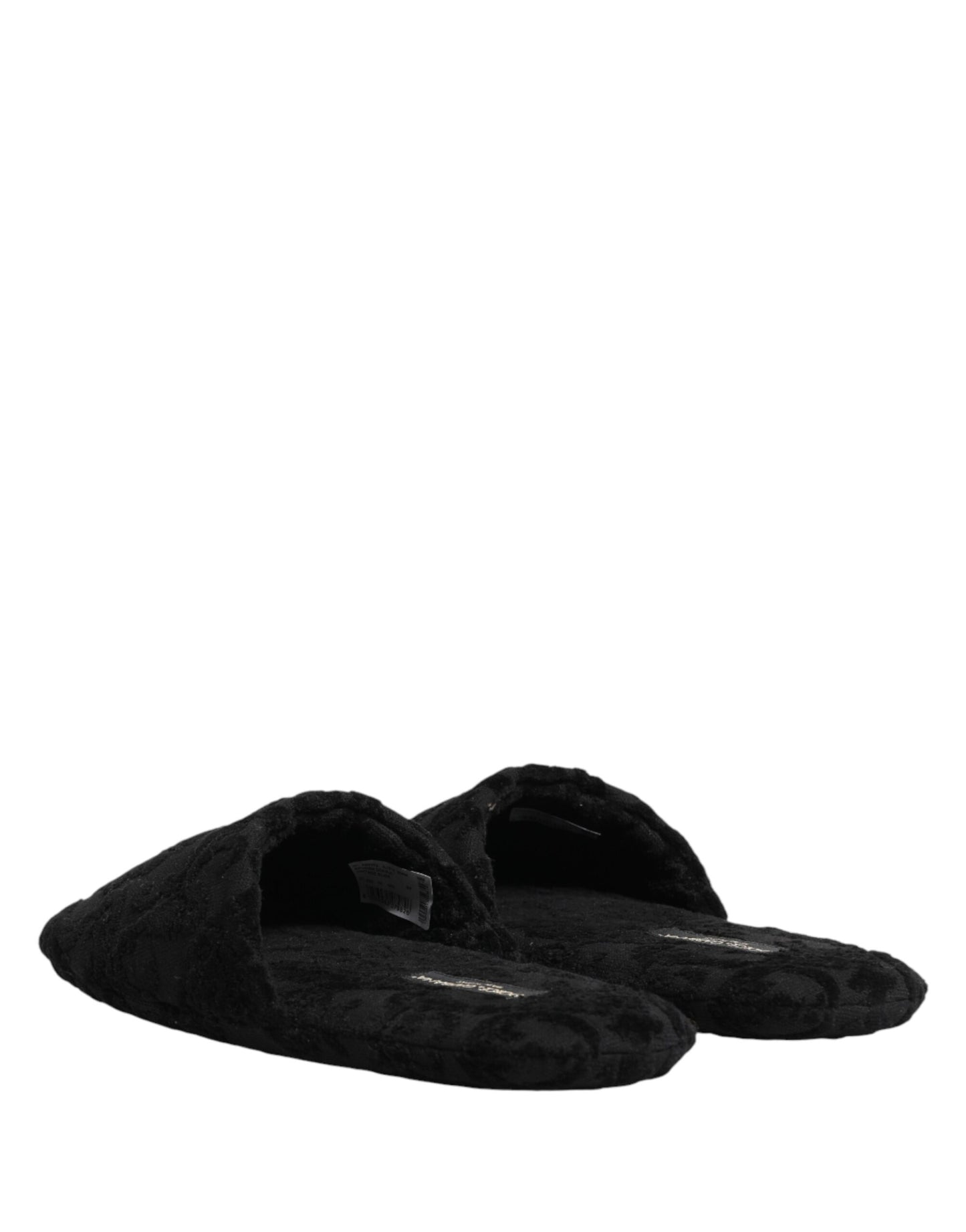 Dolce & Gabbana Black Logo Embroidered Slippers Flats Shoes Curated Luxury Accessories by Orvyn