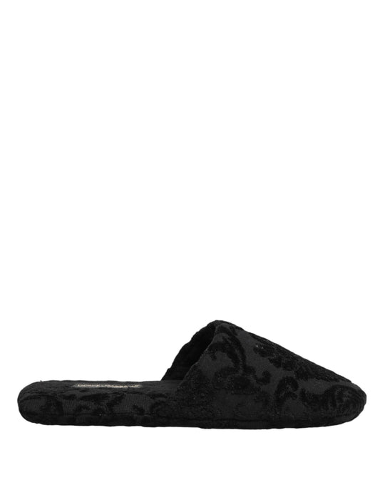 Dolce & Gabbana Black Logo Embroidered Slippers Flats Shoes Curated Luxury Accessories by Orvyn