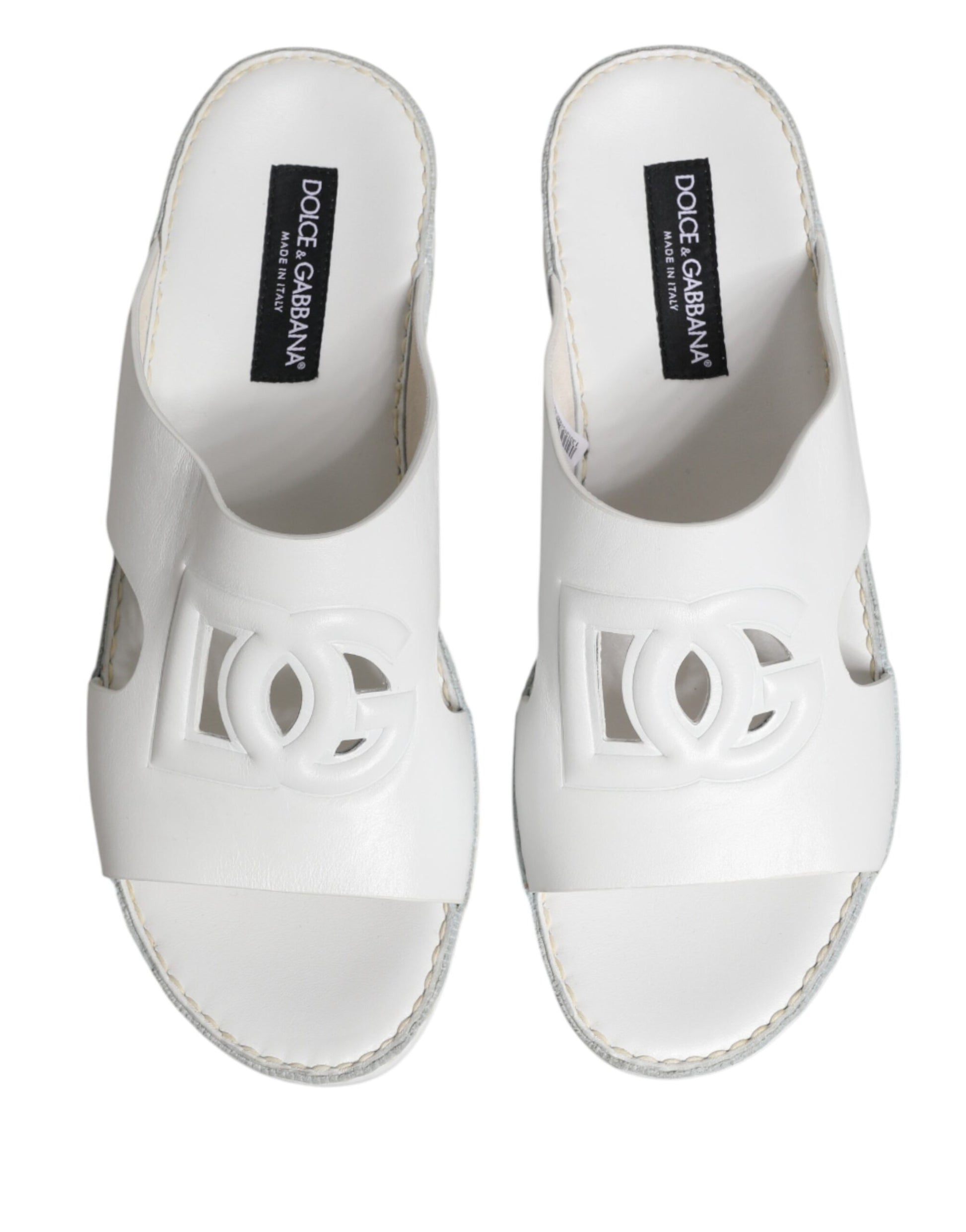 Dolce & Gabbana White DG Cutout Slides Slippers Flats Shoes Curated Luxury Accessories by Orvyn
