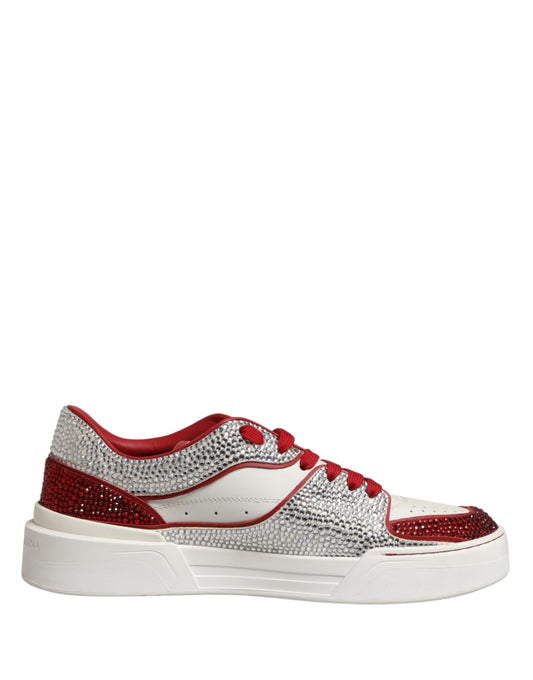 Dolce & Gabbana White Red Rhinestone Embellished Men Sneakers Shoes Curated Luxury Accessories by Orvyn