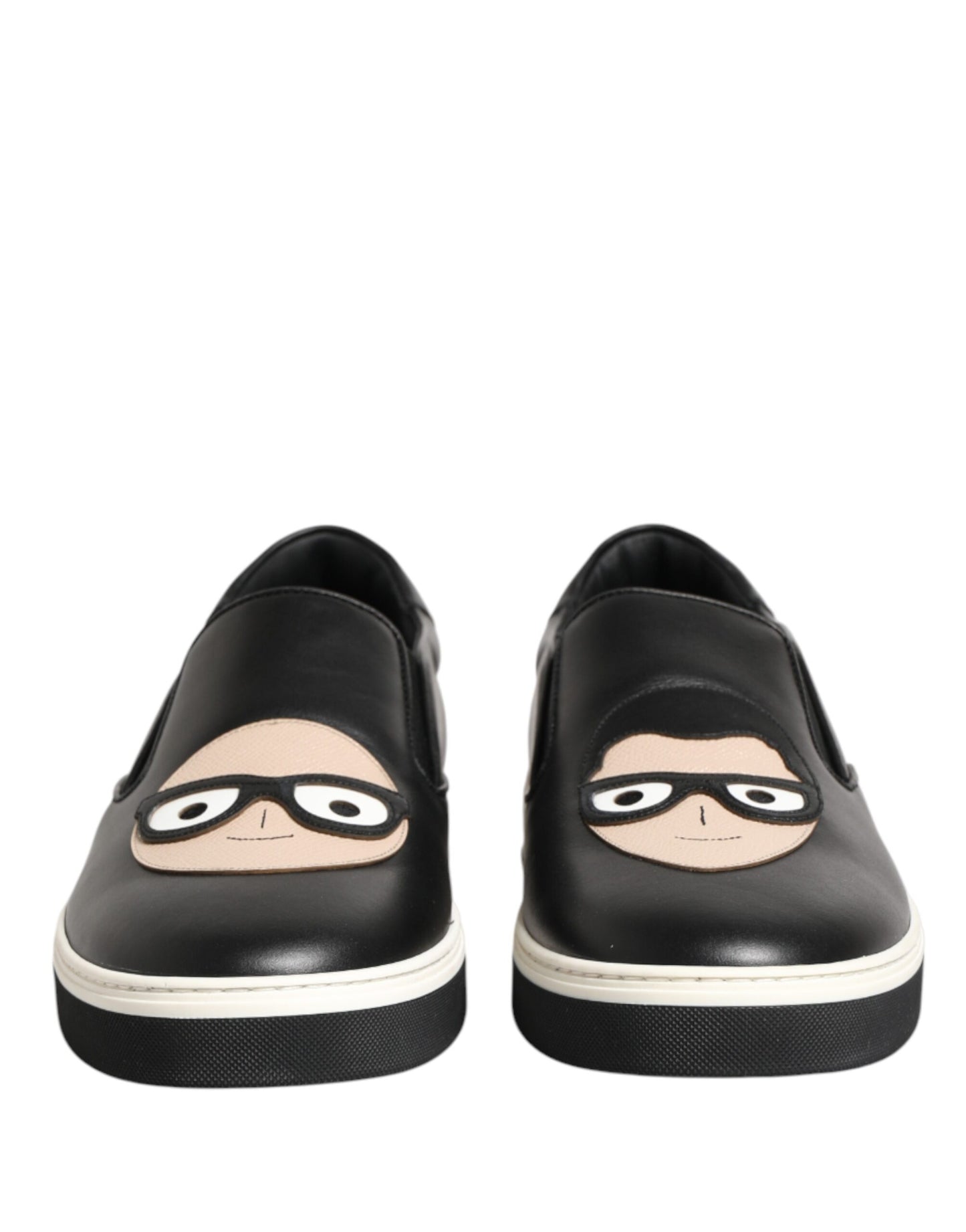 Dolce & Gabbana Black Leather Signature Figures Sneakers Shoes Curated Luxury Accessories by Orvyn