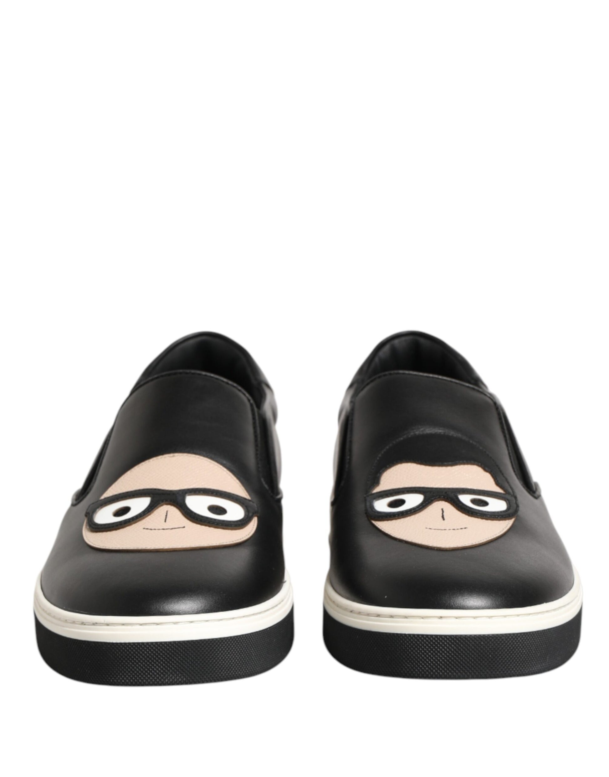 Dolce & Gabbana Black Leather Signature Figures Sneakers Shoes Curated Luxury Accessories by Orvyn