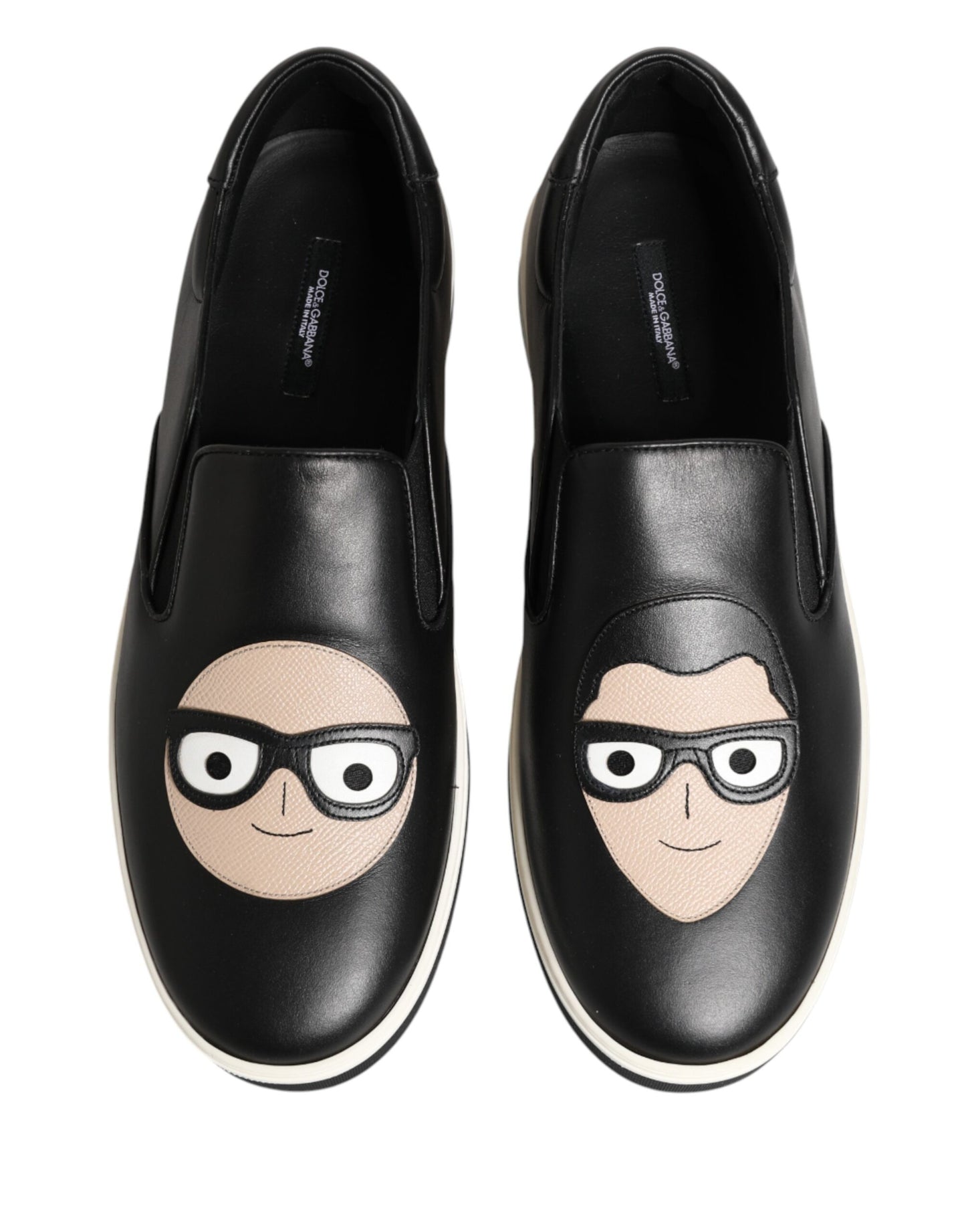 Dolce & Gabbana Black Leather Signature Figures Sneakers Shoes Curated Luxury Accessories by Orvyn