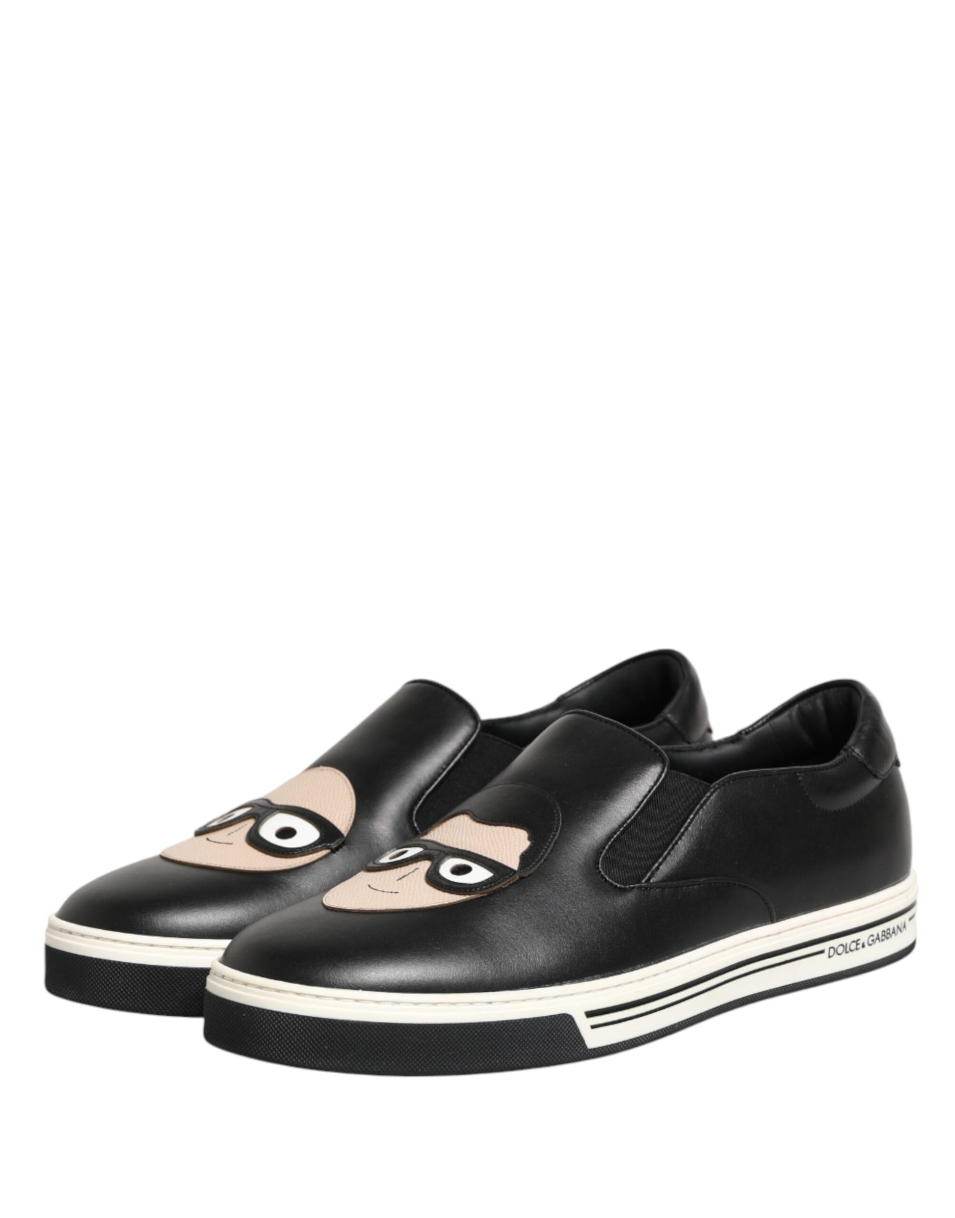 Dolce & Gabbana Black Leather Signature Figures Sneakers Shoes Curated Luxury Accessories by Orvyn