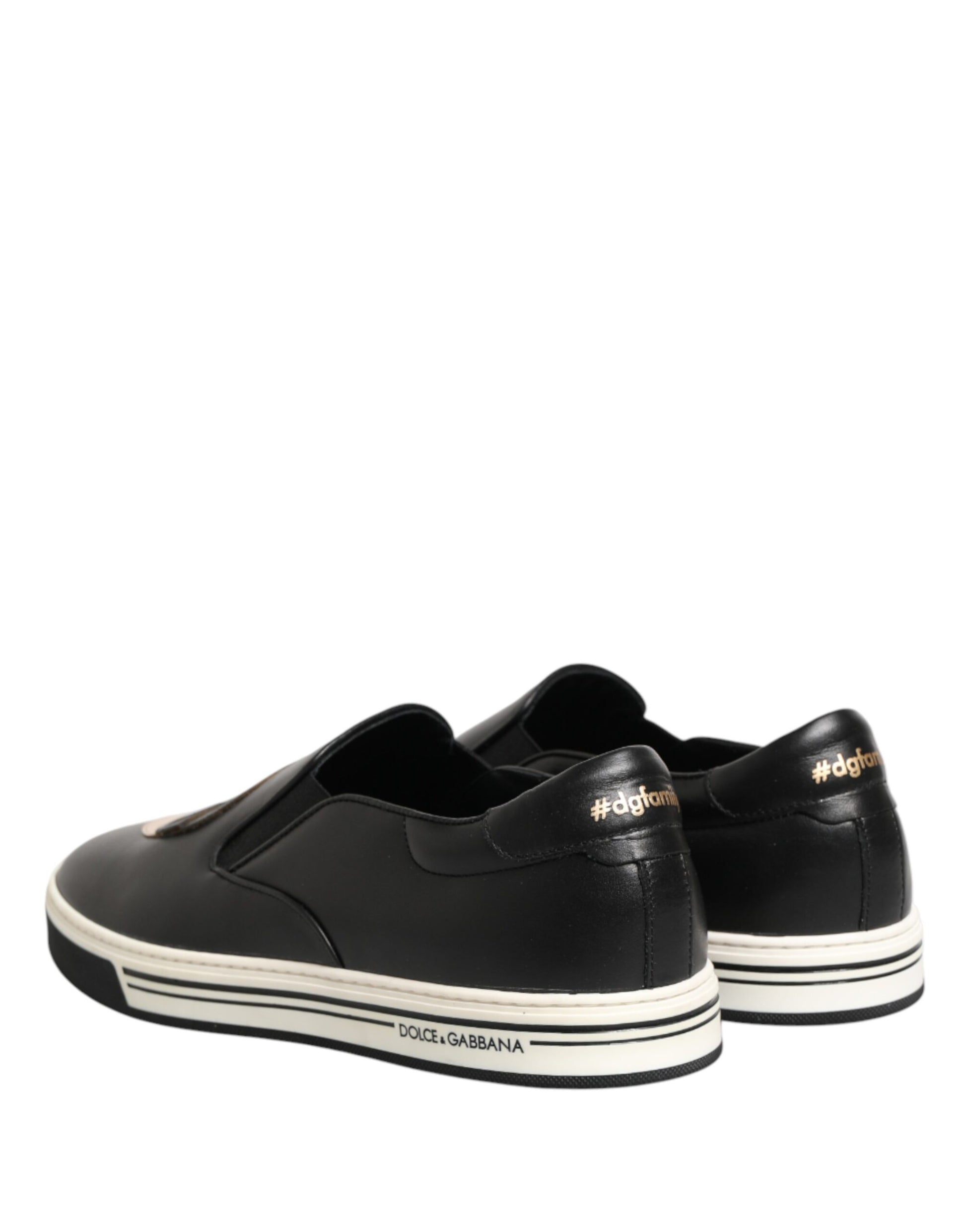 Dolce & Gabbana Black Leather Signature Figures Sneakers Shoes Curated Luxury Accessories by Orvyn