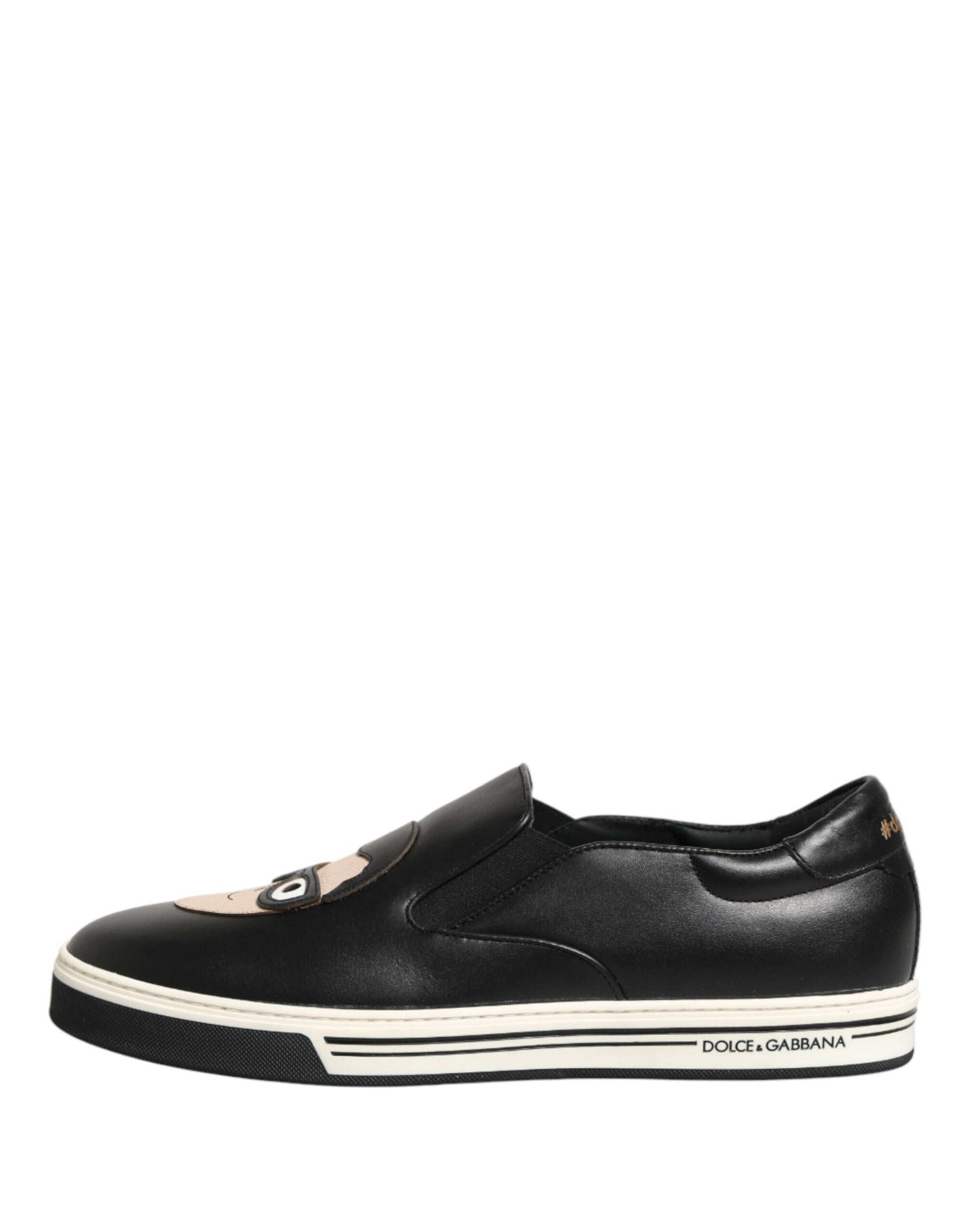 Dolce & Gabbana Black Leather Signature Figures Sneakers Shoes Curated Luxury Accessories by Orvyn