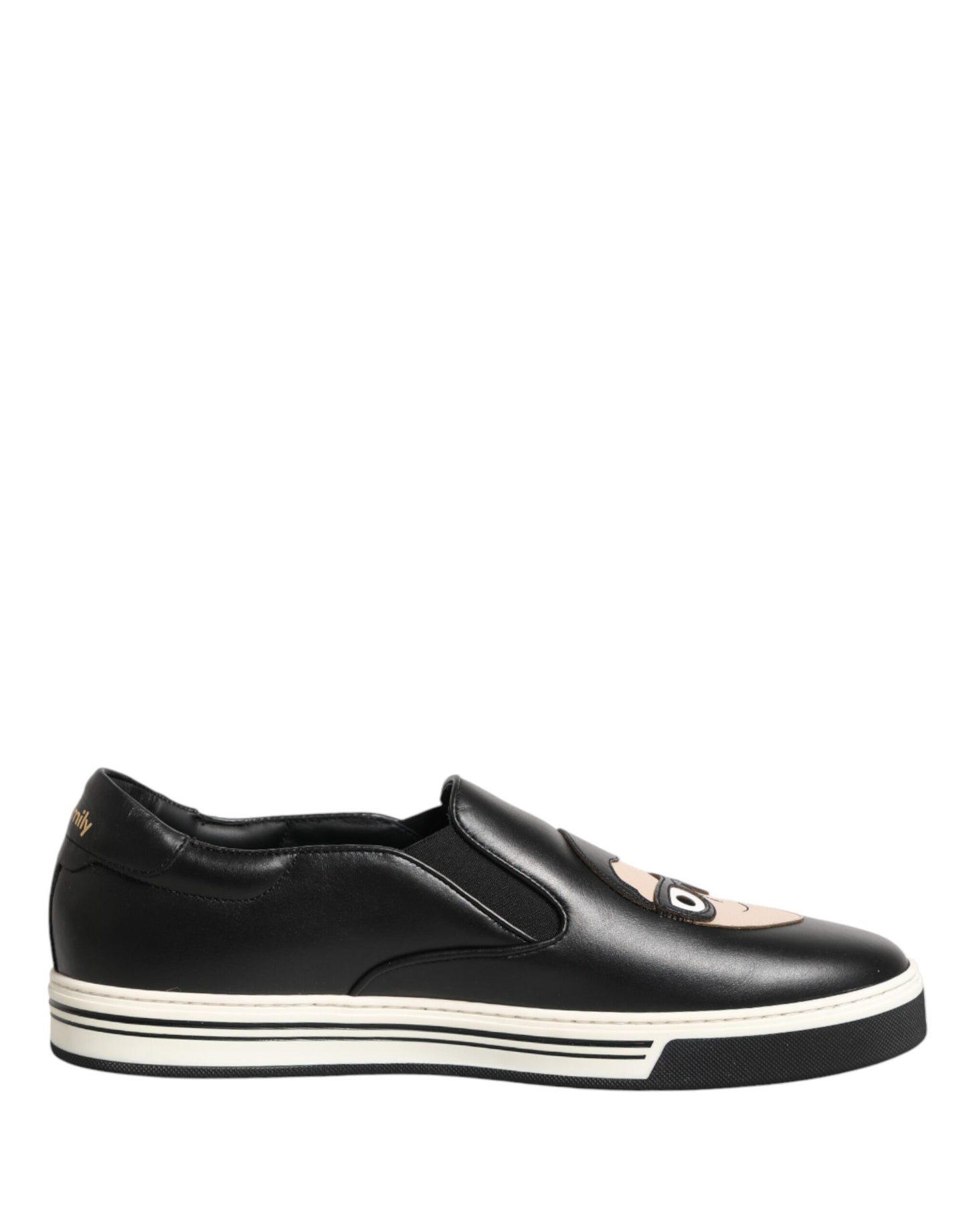 Dolce & Gabbana Black Leather Signature Figures Sneakers Shoes Curated Luxury Accessories by Orvyn