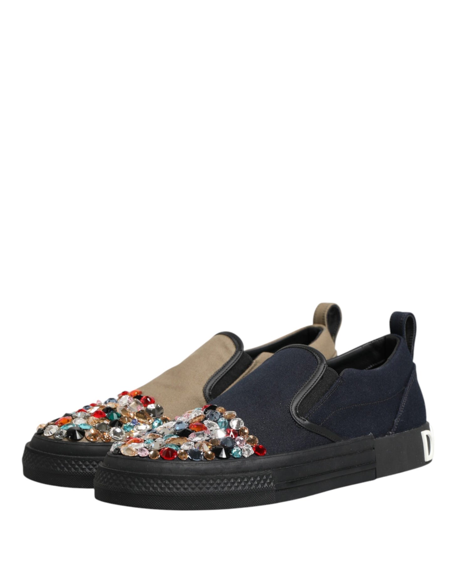 Dolce & Gabbana Blue Canvas Embellished Slip On Men Sneakers Shoes Curated Luxury Accessories by Orvyn