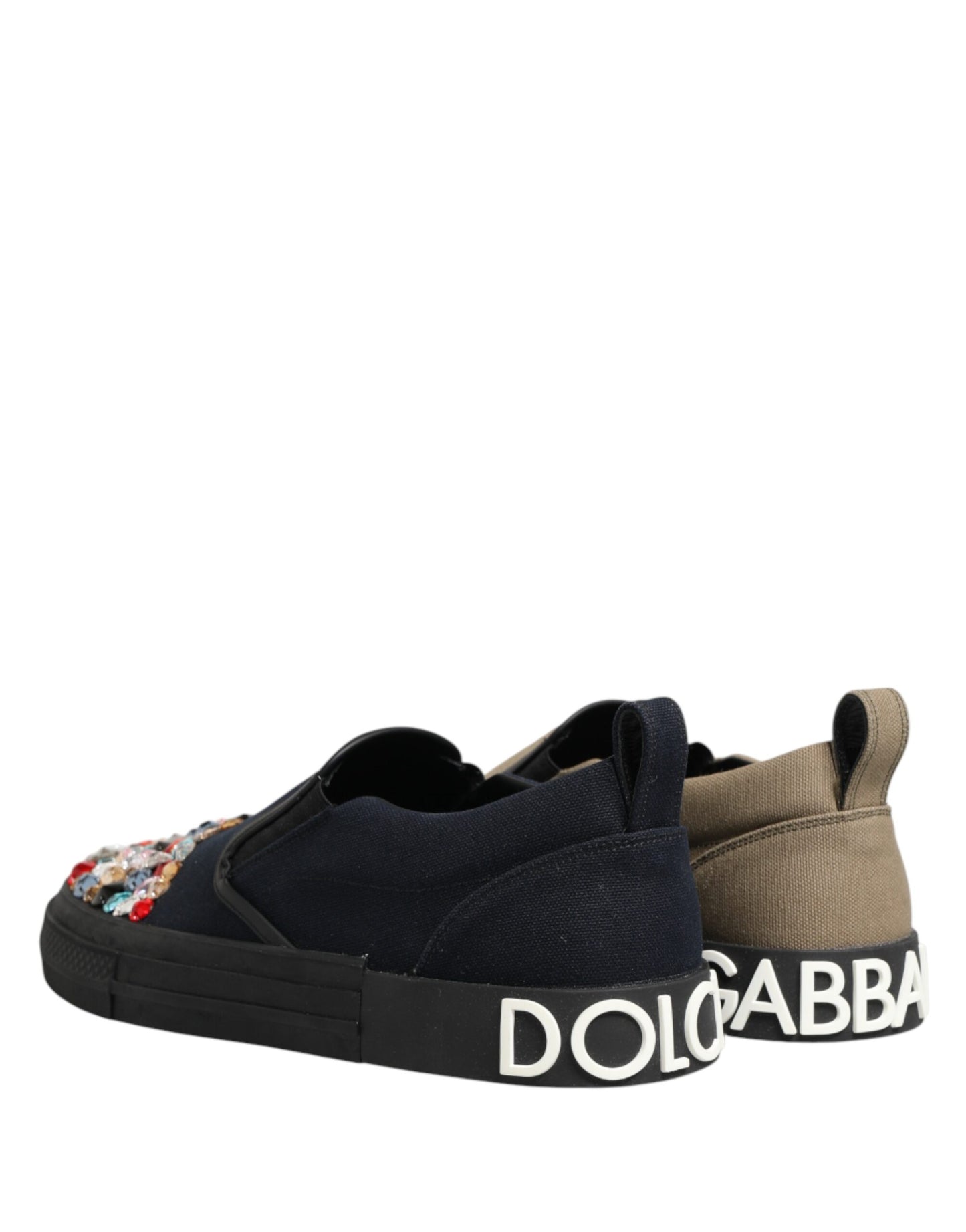 Dolce & Gabbana Blue Canvas Embellished Slip On Men Sneakers Shoes Curated Luxury Accessories by Orvyn