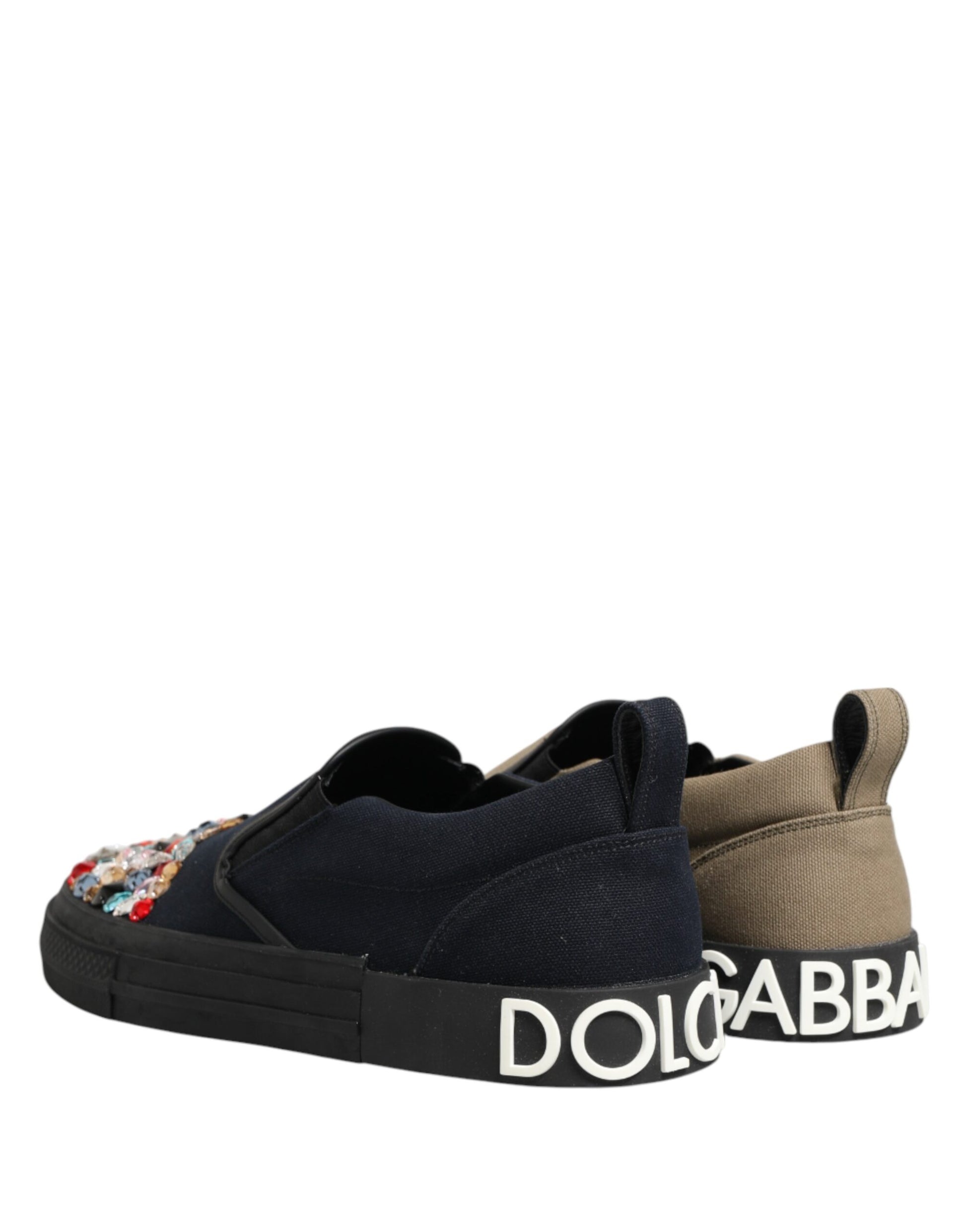 Dolce & Gabbana Blue Canvas Embellished Slip On Men Sneakers Shoes Curated Luxury Accessories by Orvyn