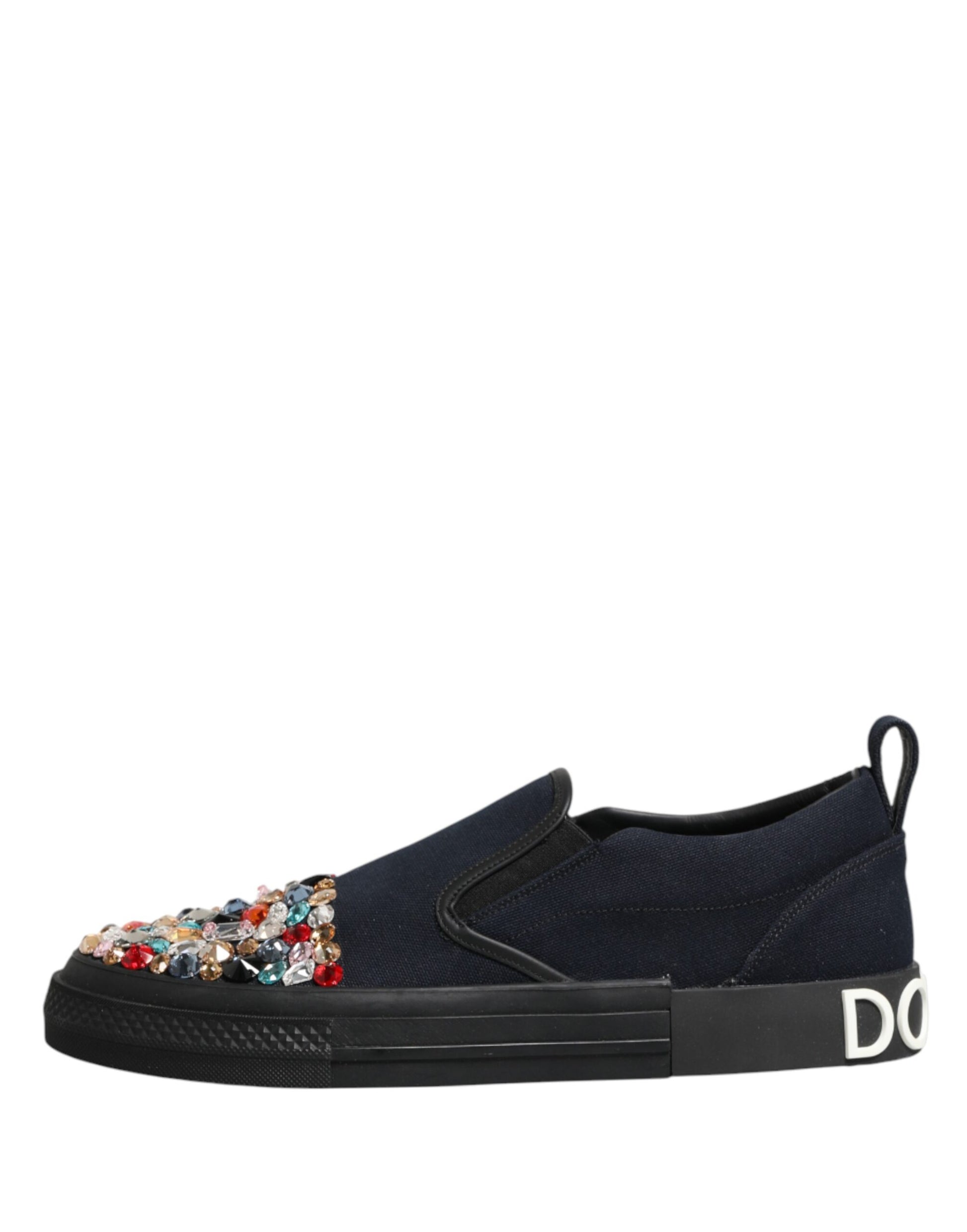Dolce & Gabbana Blue Canvas Embellished Slip On Men Sneakers Shoes Curated Luxury Accessories by Orvyn