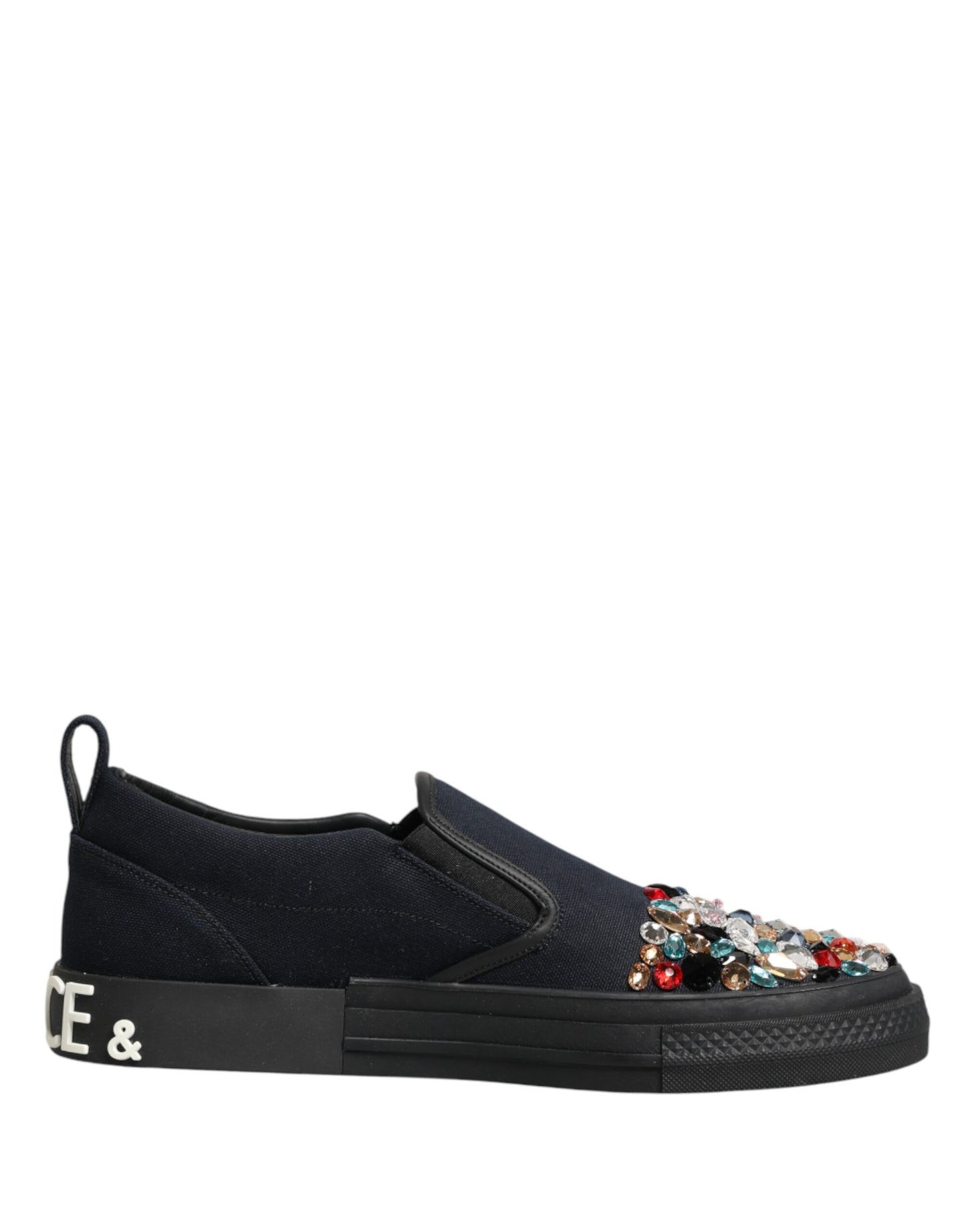 Dolce & Gabbana Blue Canvas Embellished Slip On Men Sneakers Shoes Curated Luxury Accessories by Orvyn