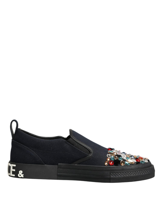 Dolce & Gabbana Blue Canvas Embellished Slip On Men Sneakers Shoes Curated Luxury Accessories by Orvyn
