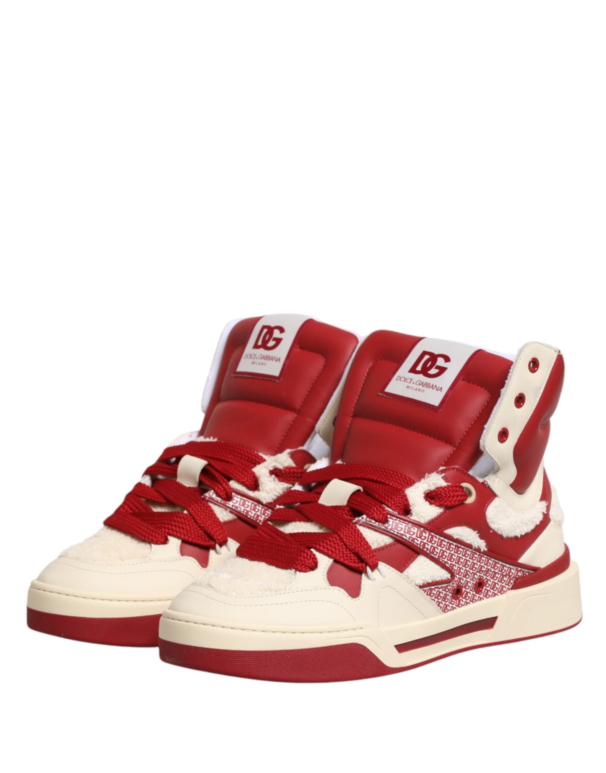 Dolce & Gabbana White Red Custom 2.Zero High Top Men Sneakers Shoes Curated Luxury Accessories by Orvyn