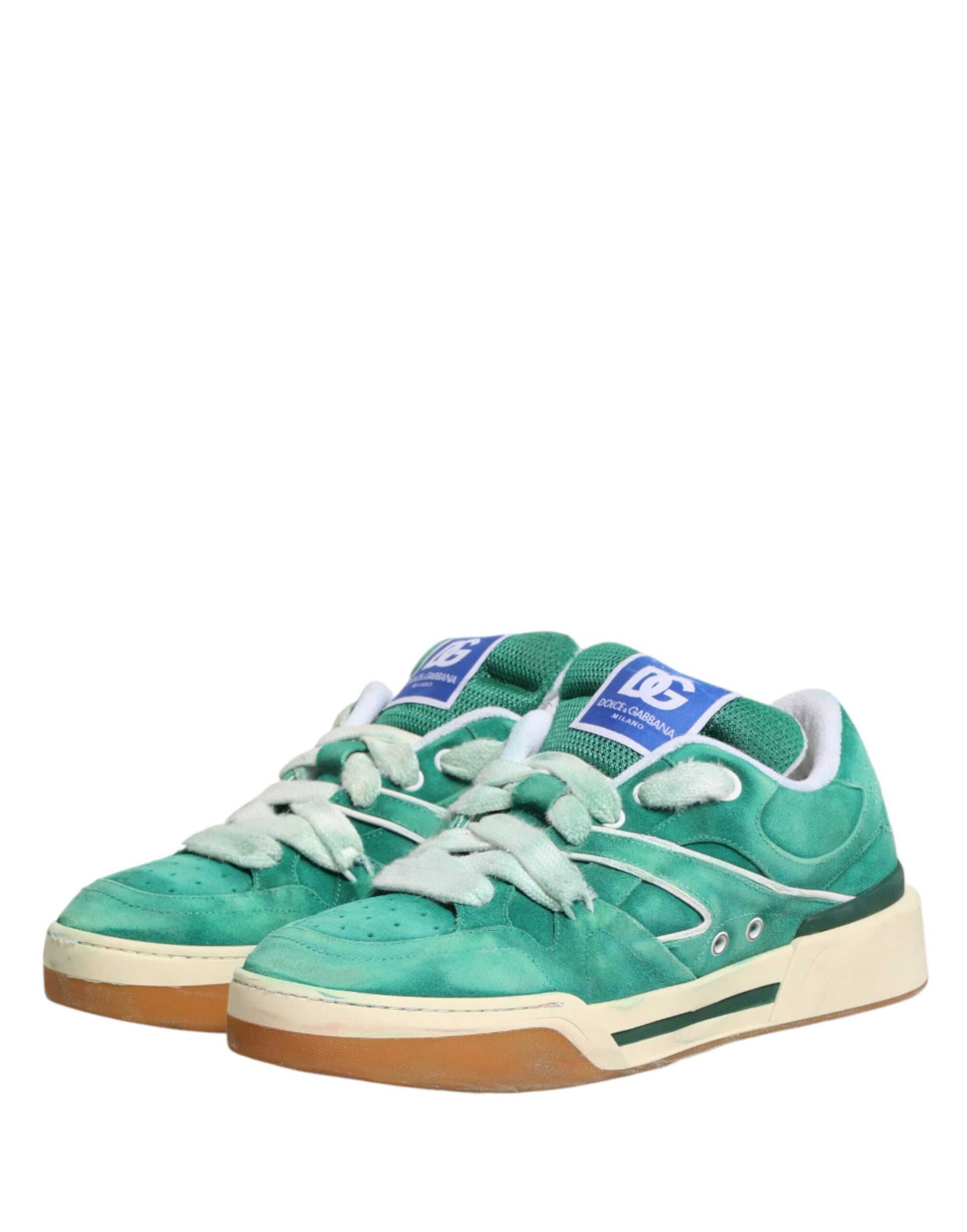 Dolce & Gabbana Green Suede New Roma Low Top Sneakers Shoes Curated Luxury Accessories by Orvyn