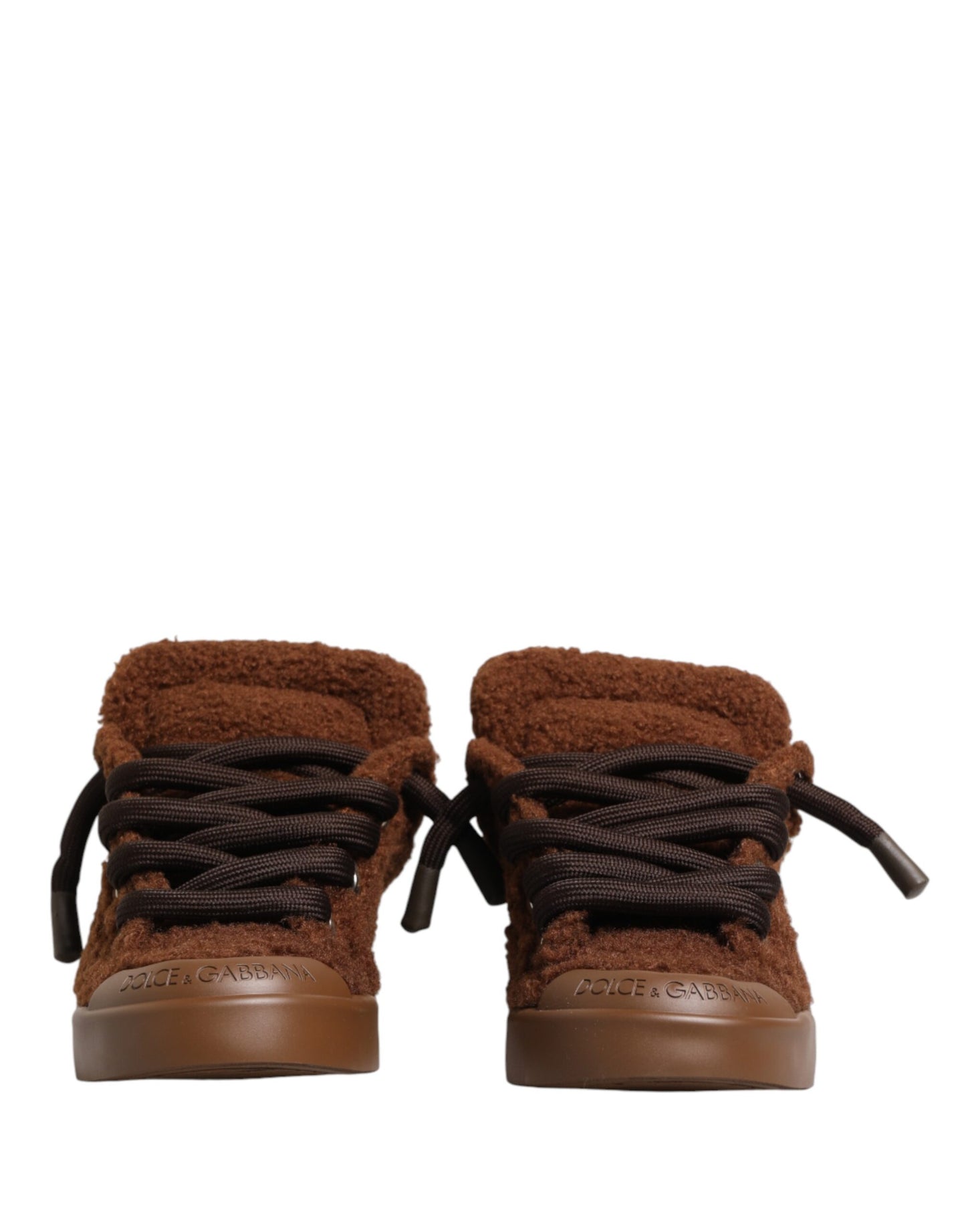 Dolce & Gabbana Brown Faux Shearling Low Top Sneakers Shoes Curated Luxury Accessories by Orvyn
