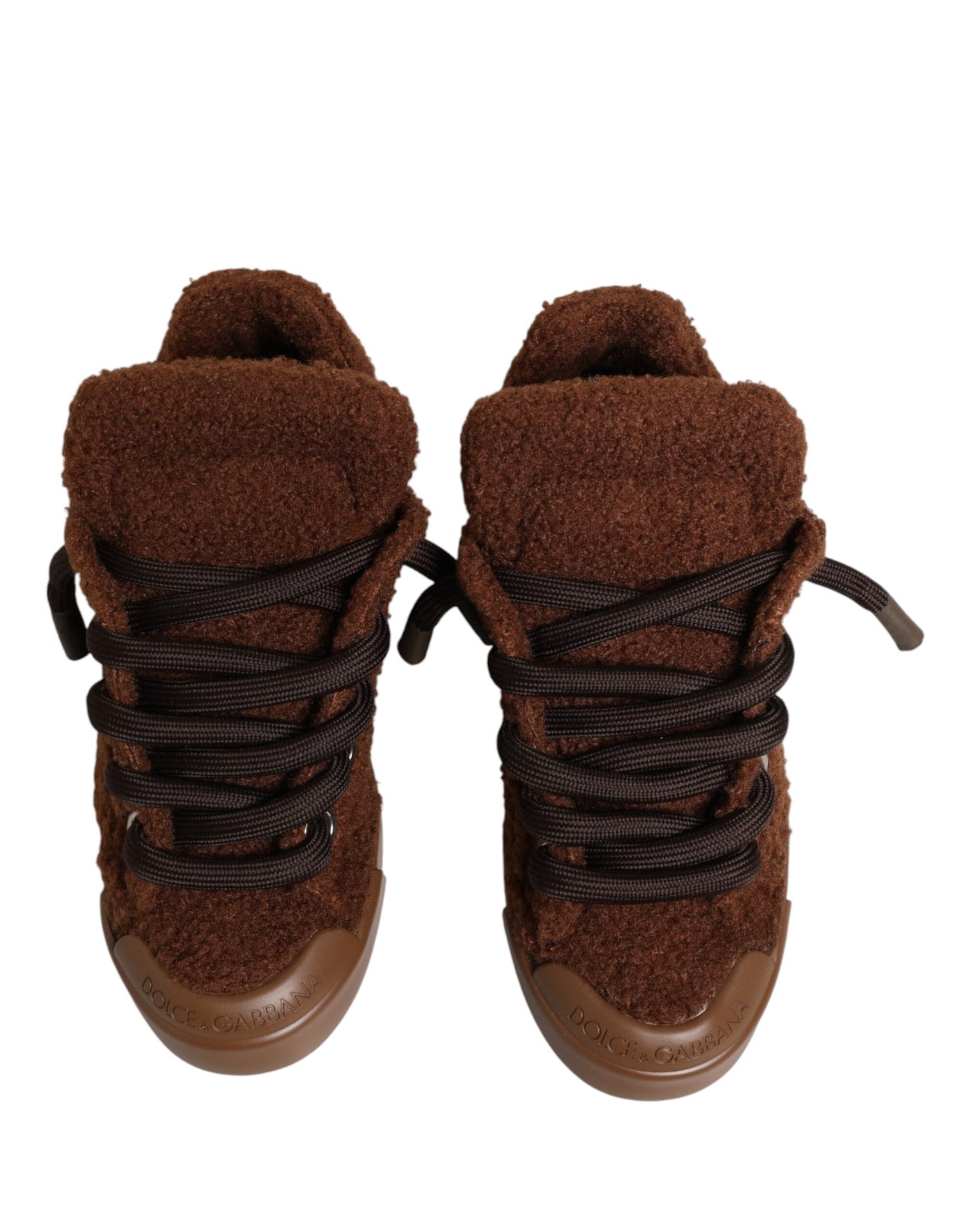 Dolce & Gabbana Brown Faux Shearling Low Top Sneakers Shoes Curated Luxury Accessories by Orvyn