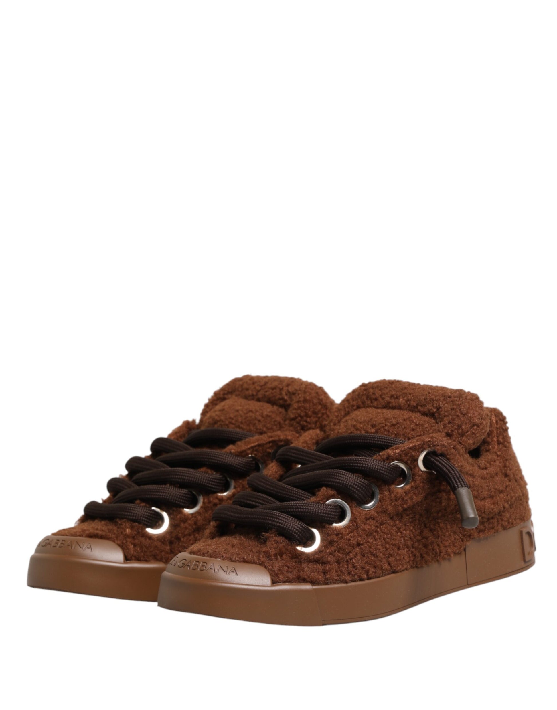 Dolce & Gabbana Brown Faux Shearling Low Top Sneakers Shoes Curated Luxury Accessories by Orvyn