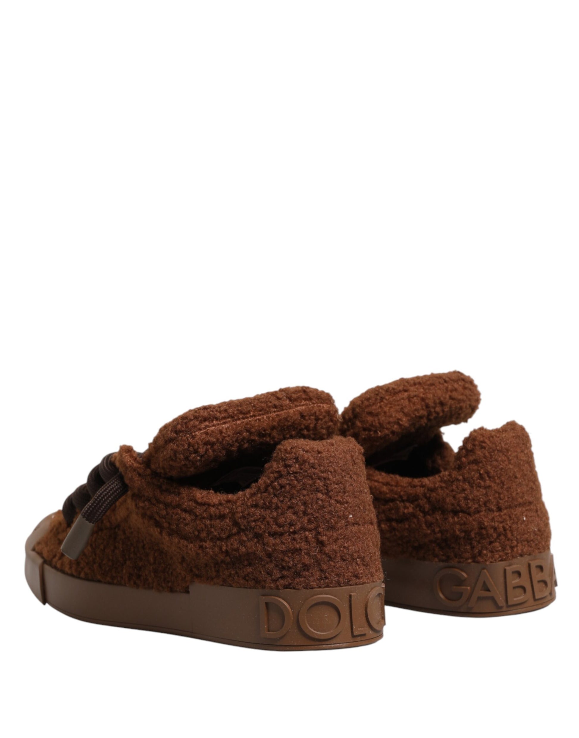 Dolce & Gabbana Brown Faux Shearling Low Top Sneakers Shoes Curated Luxury Accessories by Orvyn